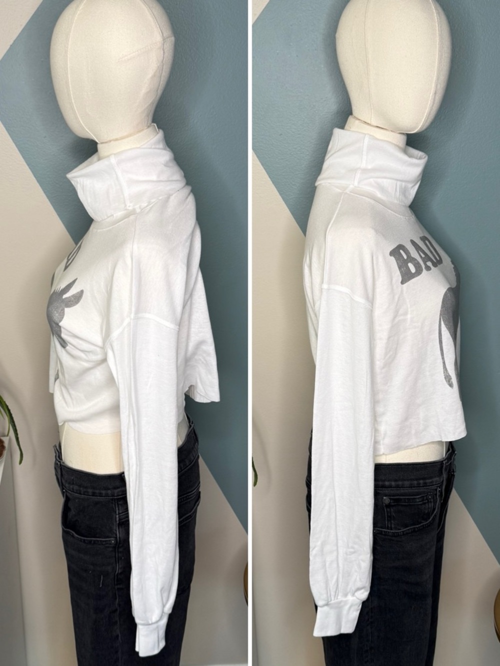 Urban Outfitters ODDPEOPLE | BAD Donkey Graphic Crop Top Turtleneck Y2K - Picture 4 of 10